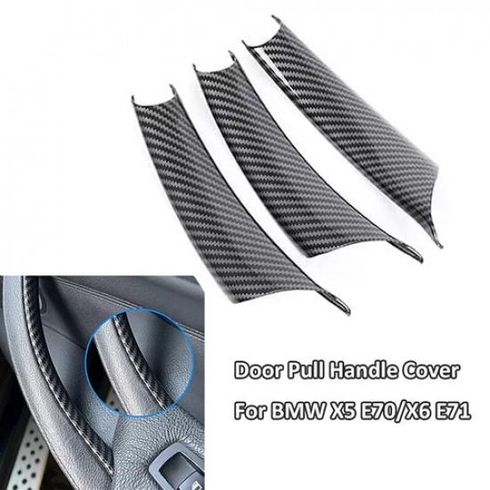 3PCS For BMW X5 X6 E70 E71 Carbon Fiber Interior Door Handle Panel Trim Cover