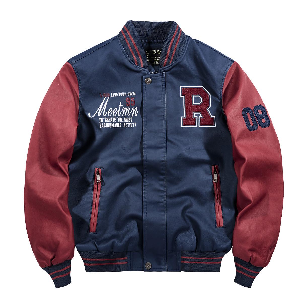 Мотоциклетная кожаная куртка Мужская кожаная куртка Бейсбольная куртка с вышивкой M