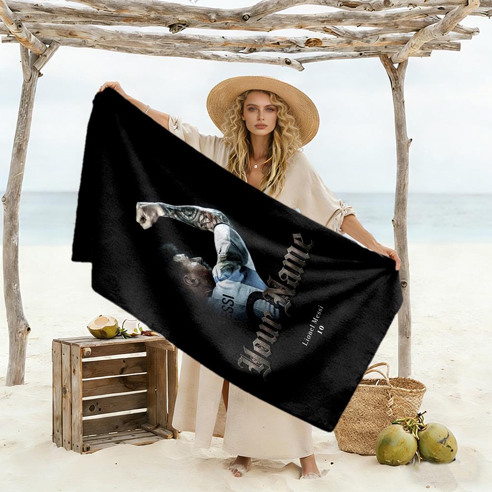 Football Messi Personalized Text Beach Towel Super Soft Microfiber Quickdry Fabric Suitable for Swimming Gym Camping Yoga Vacation