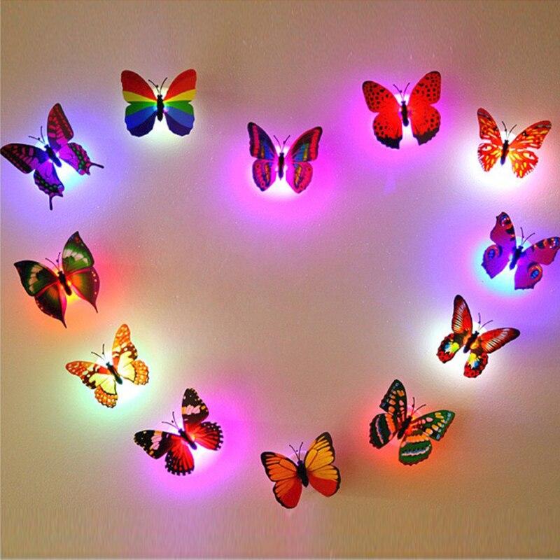Non-Toxic 12 Pcs 3D Glow Butterfly Wall Stickers Self-Adhesive Led Night Lights For Bedroom Decor Kids Safe Luminous Nursery Decals