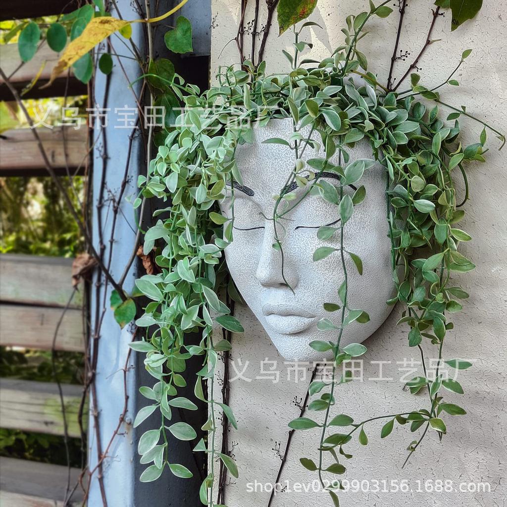Resin face head flower pot Resin wall-mounted flower pot Indoor room Outdoor garden Wall decoration