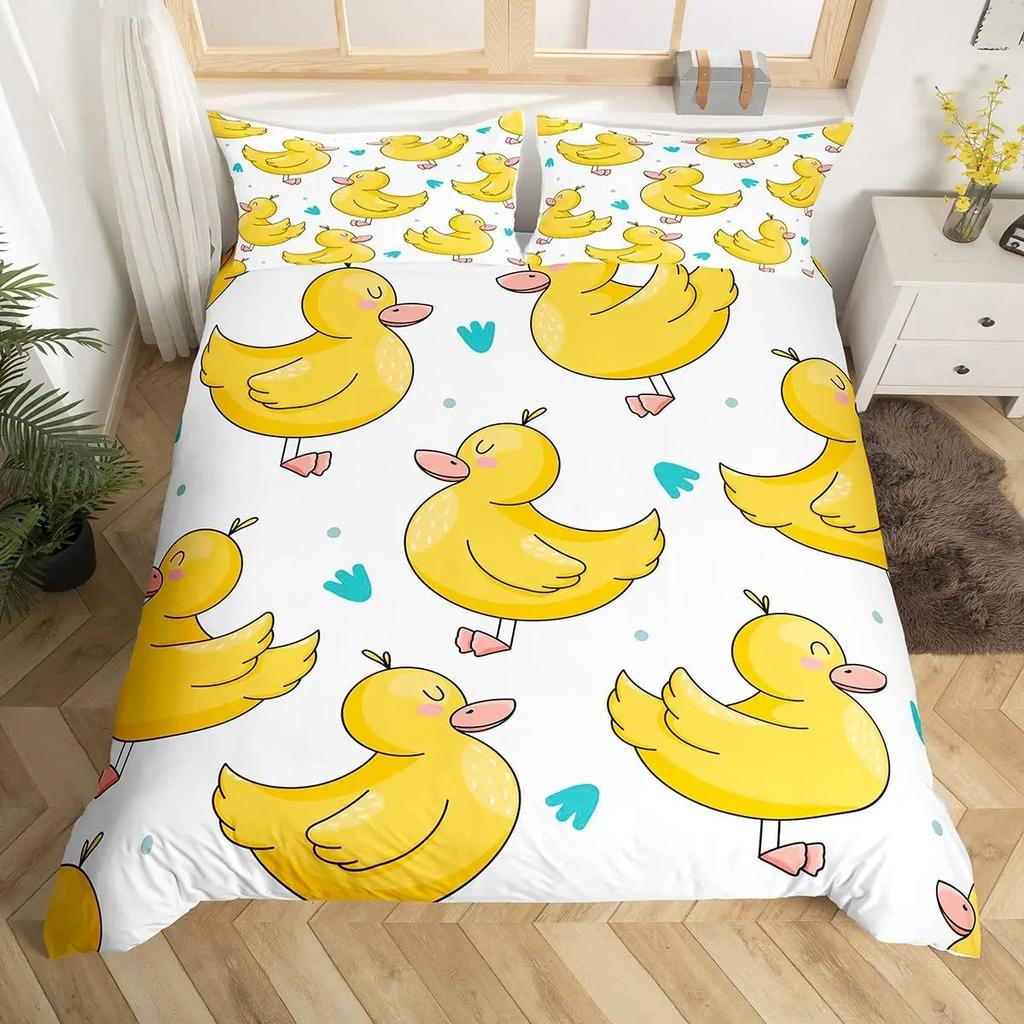 Colorful Duck Bedding Set Kids Cartoon Ducks Duvet Cover Graffiti Rustic Animal Comforter Cover Farmhouse Animal Quilt Cover