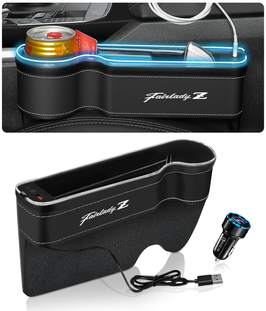 Edition Large Capacity Compatible with Nissan Fairlady Car Side Storage Box with Illuminated Seat Side Drink Cup USB Smartphone Console Gap LED Gap