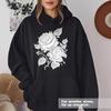 Ladies Spring Autumn Casual Hooded Long Sleeve Big Pocket Rose Flower Printed Pullover Hoodies Sweatshirt Top