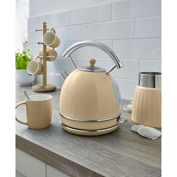 Retro Set Petit-Déjeuner Bouilloire 1,8L Sans fil, Grille-Pain 2 Larges Tranches SWAN STP7050CNEU 850W Crème 57942
