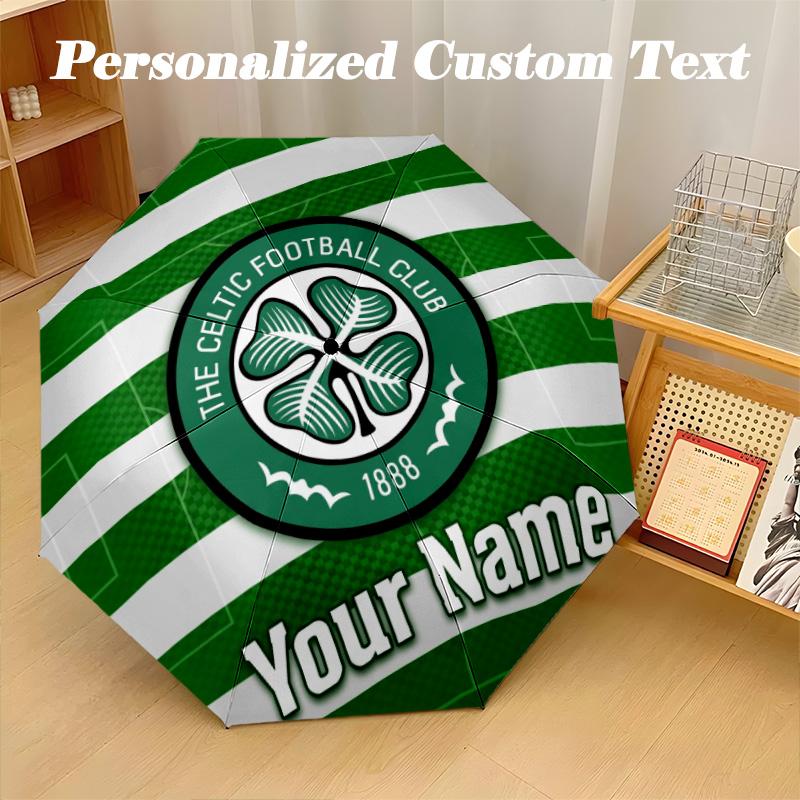 8 Rib Auto Folding Umbrella Celtic FC Print Custom Name Text Portable Rain Gear