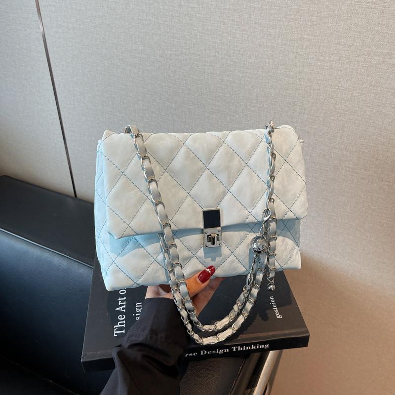 Rhombus embroidery thread small bag spring and summer new women's bag chain messenger bag simple texture small square bag