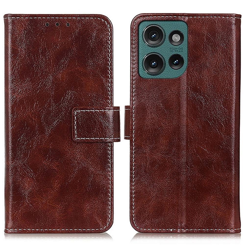 

For Motorola Edge 50 5G Case Crazy Horse Texture Leather Phone Wallet Cover Brown