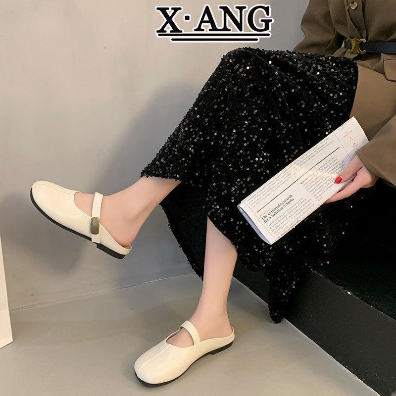 

Leather Mary Jane shoes with soft soles are not tired of feet, women s shoes bag head half slippers, summer wear new models with skirts, lazy shoes 35
