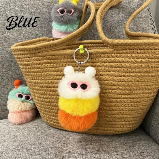 Plush Toy Keychain Sunglasses Caterpillar Keychain Soft Backpack Purse Colorful Accessory Bag Charm Stuffed Keyring Pendant Charm