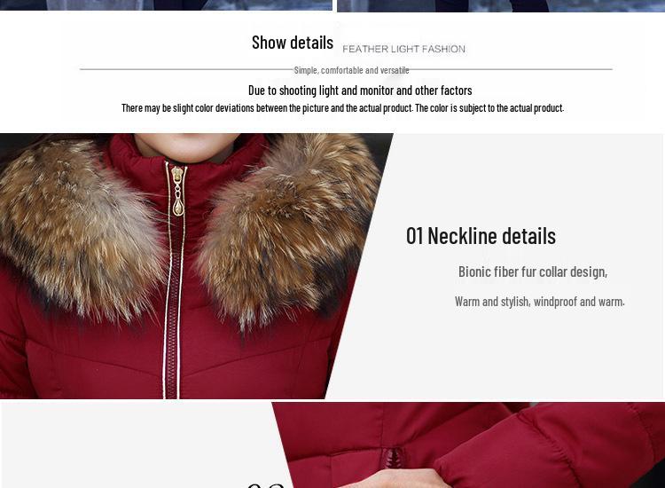 European Winter Mid-Length Women's Coat with Large Fur Collar and Hood for Cold Protection