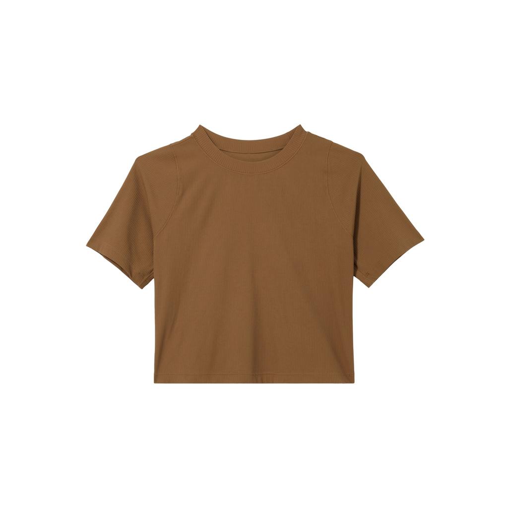 Nike Zenvy Soft Comfortable Sports Breathable Quick-Dry Ribbed Short Sleeve T-Shirt Women Tops Light-British-Brown White HF2773-281