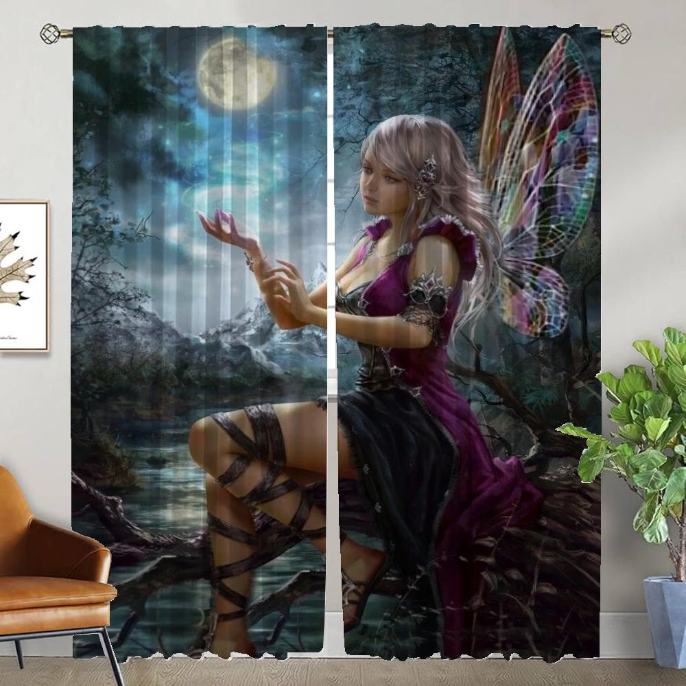 

Тюль для спальни, женский эльф, перегородка, противомоскитные шторы для камеры, украшение на Хэллоуин, затемняющие шторы, 2 шт. W50xH70cmx2pcs-CL