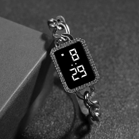 Electronic Watch Multifunctional Life Waterproof Touch Control Women Fashion Square Rhinestone LED Digital Watch for Daily Wear