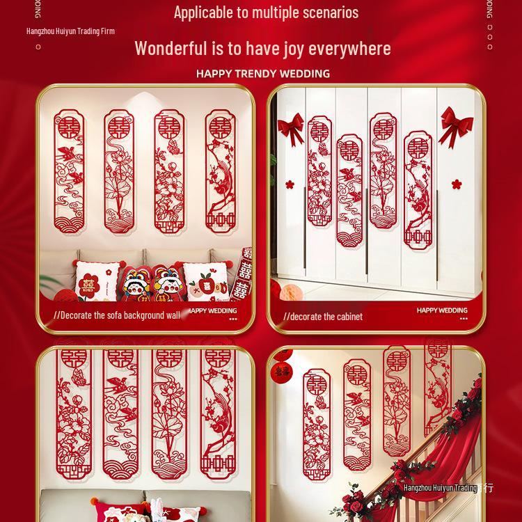 Bridal Chamber Set: Double Happiness Wall Stickers for Wedding Decoration In Bedroom & Living Room