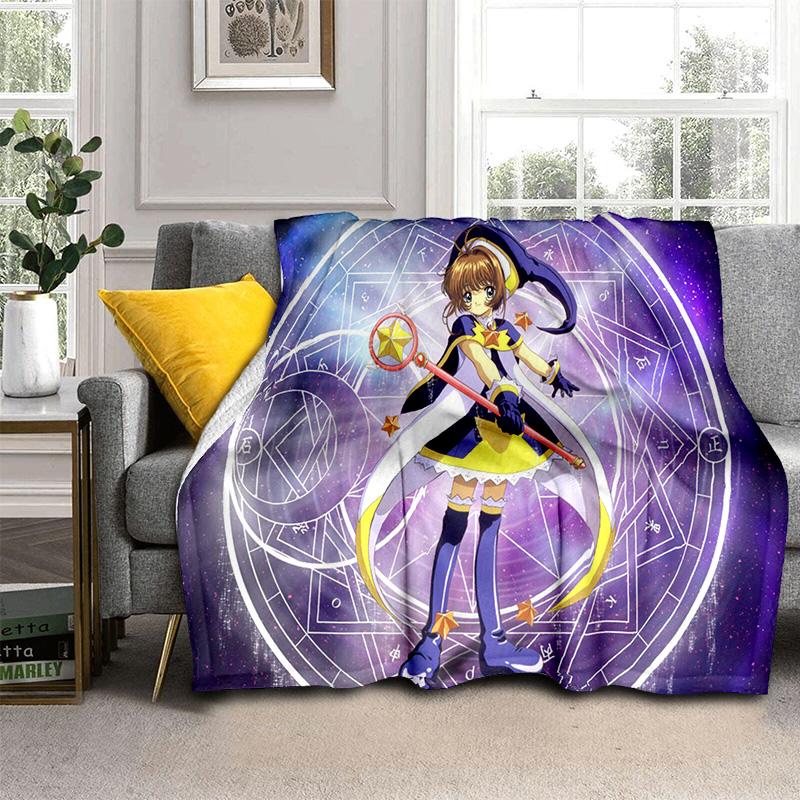 Sakura 3D Cute Card Captor Anime Cartoon Blanket,Soft Throw Blanket for Home Bedroom Bed Sofa Picnic Office Cover Blanket Kids