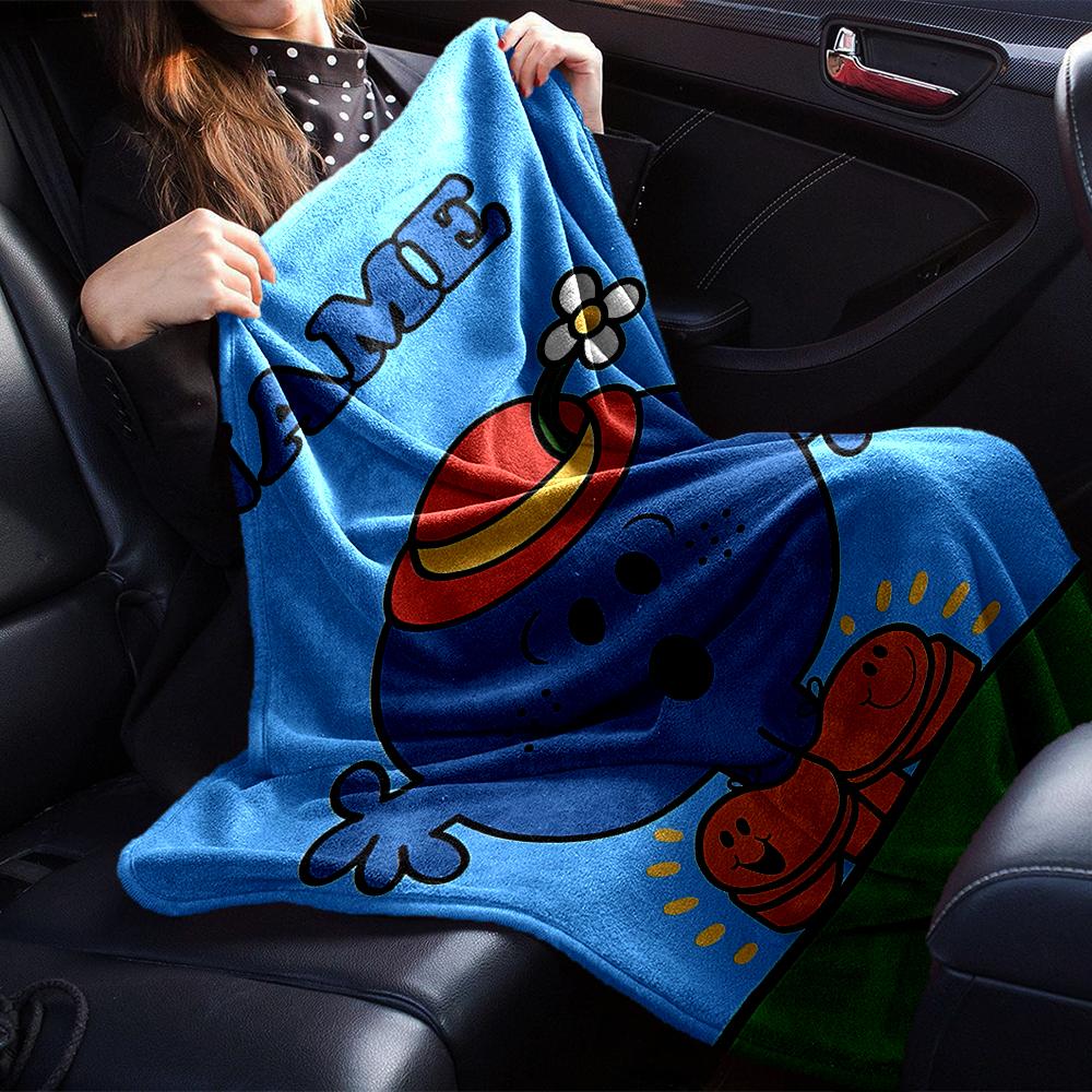 Custom Name Mr. Men and Little Miss Theme Printed Blanket - Perfect for Couch, Bed, Travel & Outdoor Use | Machine Washable, Cozy & Durable.