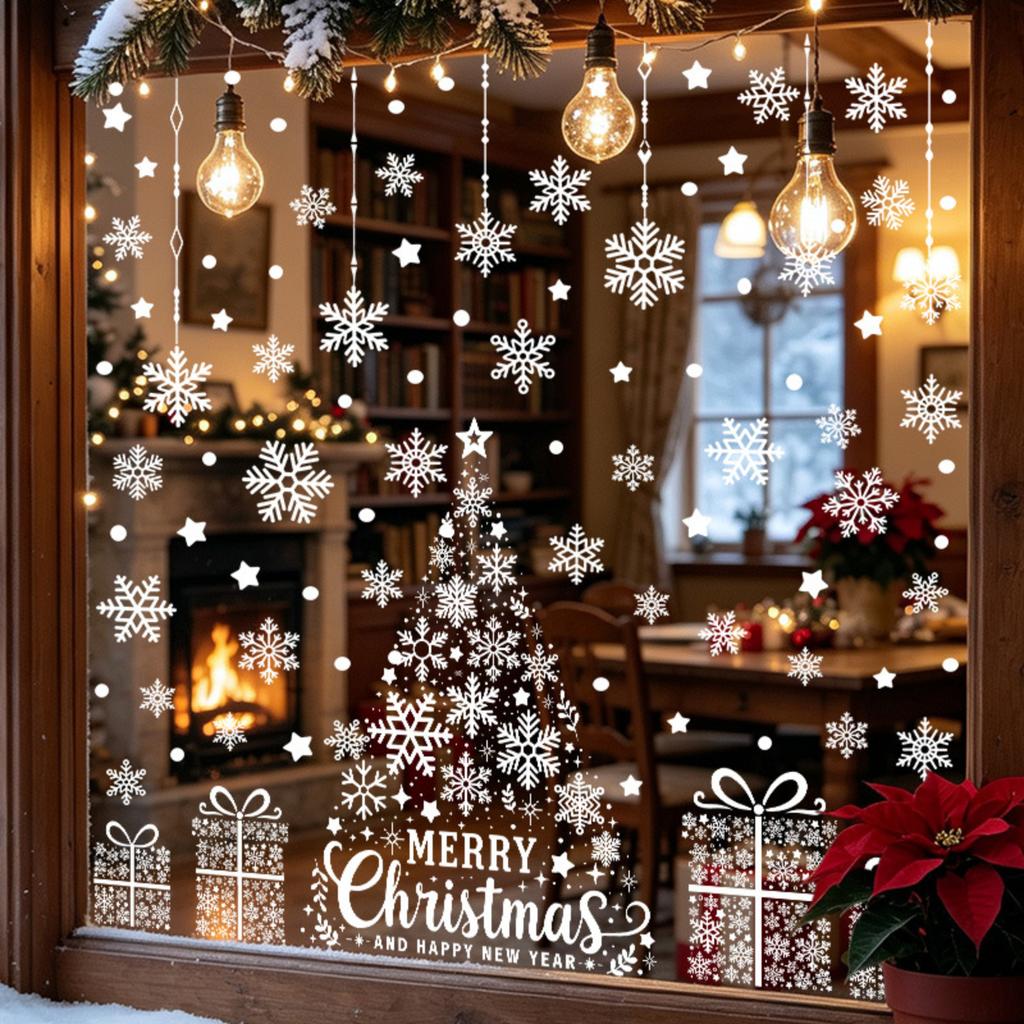 Christmas Window Clings Static Cling Snowflake Decals for Glass, Winter Holiday Decor for Home Bedroom Living Room and Storefront