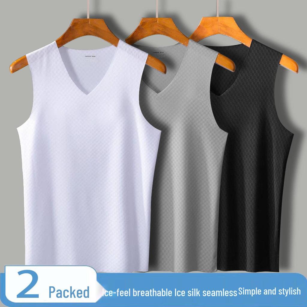 Men's Plaid Ice Silk Quick-Dry Sleeveless Sports Tank Top