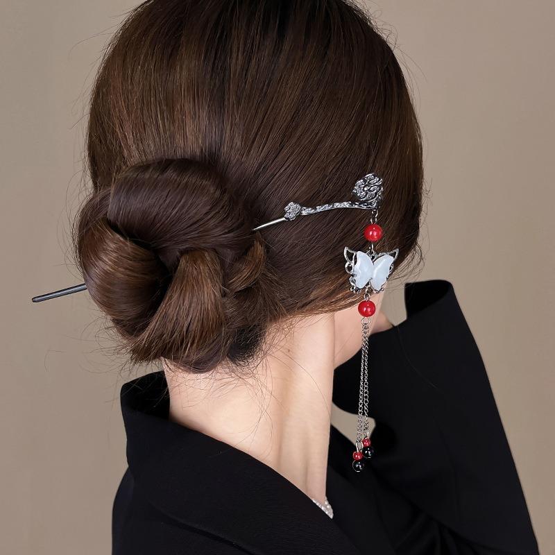 1pc Chinese style niche personality Ruyi Butterfly Hairpin Exquisite tassel Hanfu Qipao Headpiece Quick Braided Hair Artifact