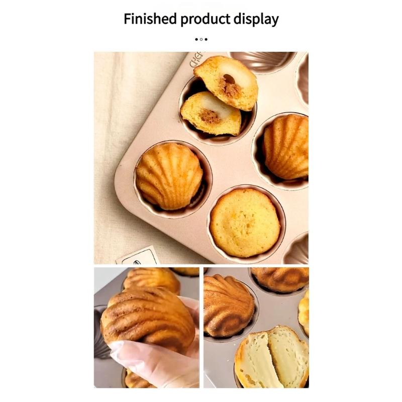 6/12 Cavity Shell Shape Madeleine Cake Pan Dessert Mold For Quick Baking Carbon Steel Nonstick Easy Cleaning Design