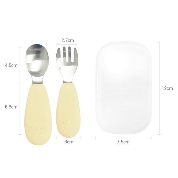 UBMom Infant Stainless Steel Silicone Handle Baby Food Spoon Fork Case Set, Pumpkin Towel (Yellow), 1 Set, Korean popular tableware