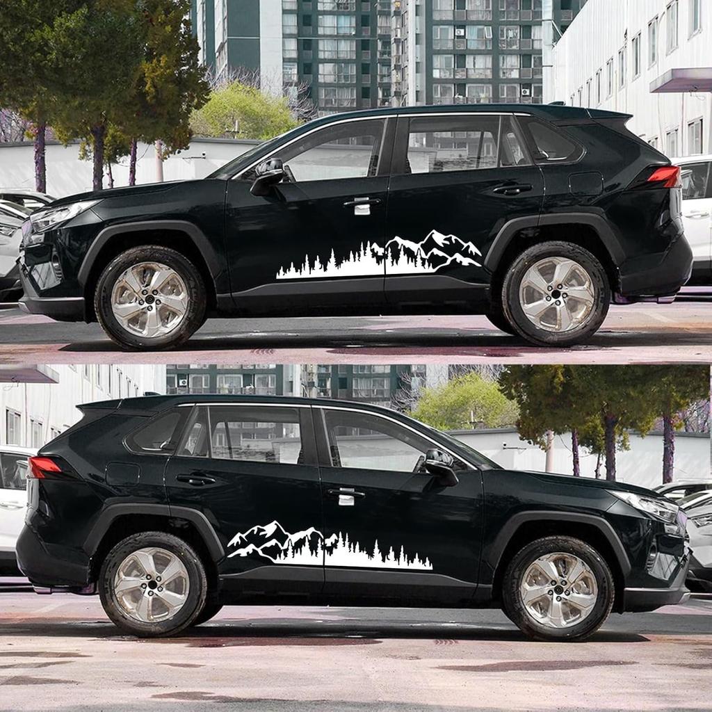 (2Pcs) Mountain Tree Forest Graphic Car Sticker Waterproof Sunscreen Decorative Side Door Vinyl Decal Accessories For Pickup Truck SUV Off-Road RV