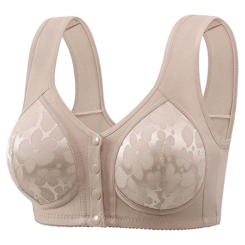 Plus Size Bra for Mature Women Front Closure Fixed Cup Wireless Push Up Anti Sagging Side Smoothing Mom Comfortable Supportive Underwear