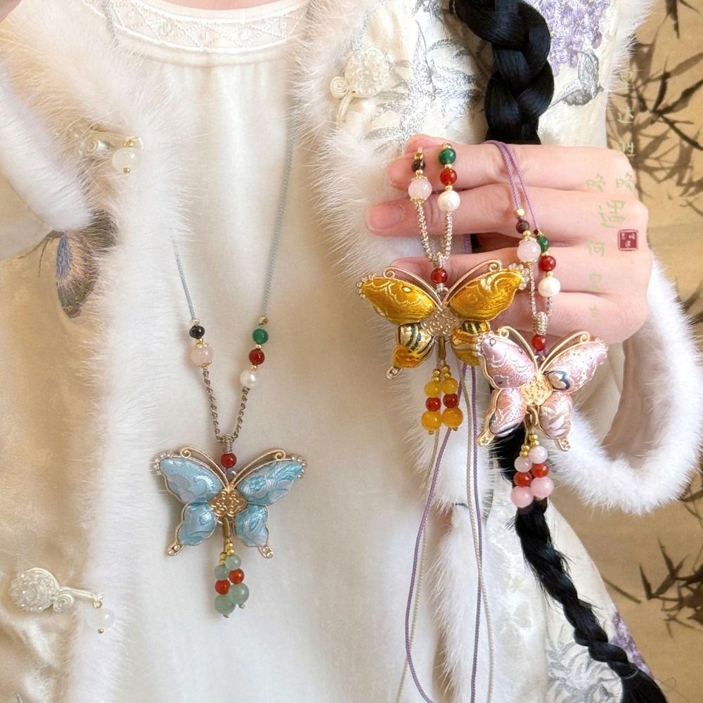 Beads Song Brocade Butterfly Necklace Tassels Pearl Long Sweater Chain  Daily