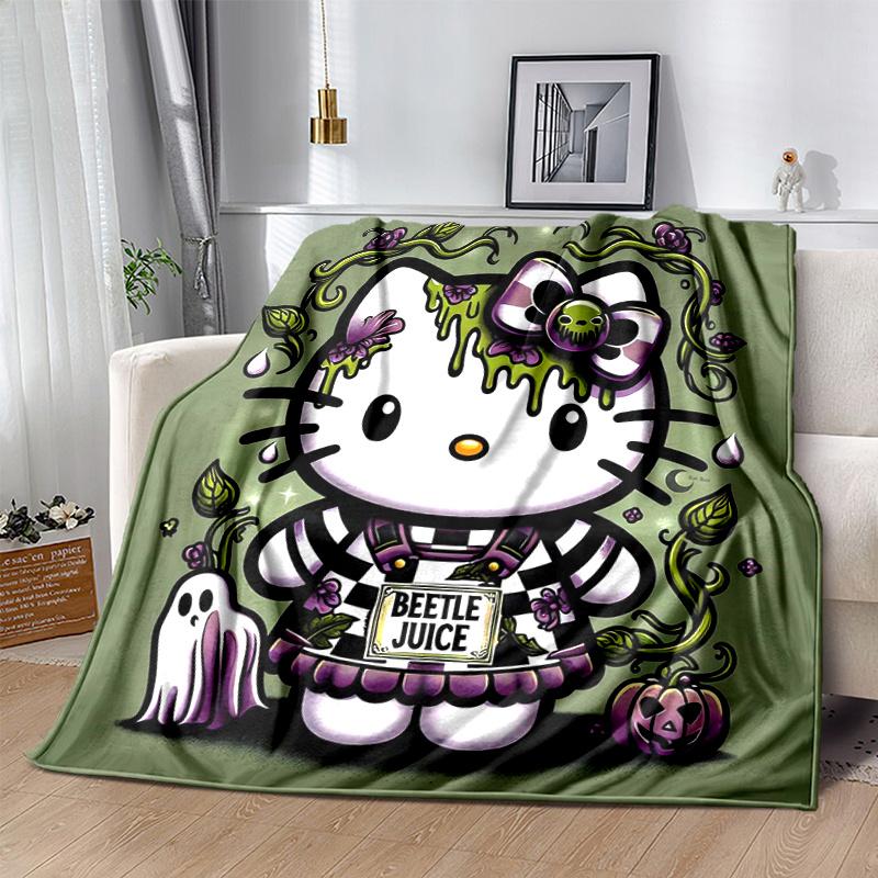 

1pc Cartoon Spooky Hello Kitty Blanket, Cartoon Throw for Home Decor, Gift Idea, All Seasons Use, Cozy Bedding Cover, Room Decoration, Living Room, Tr 130x150cm