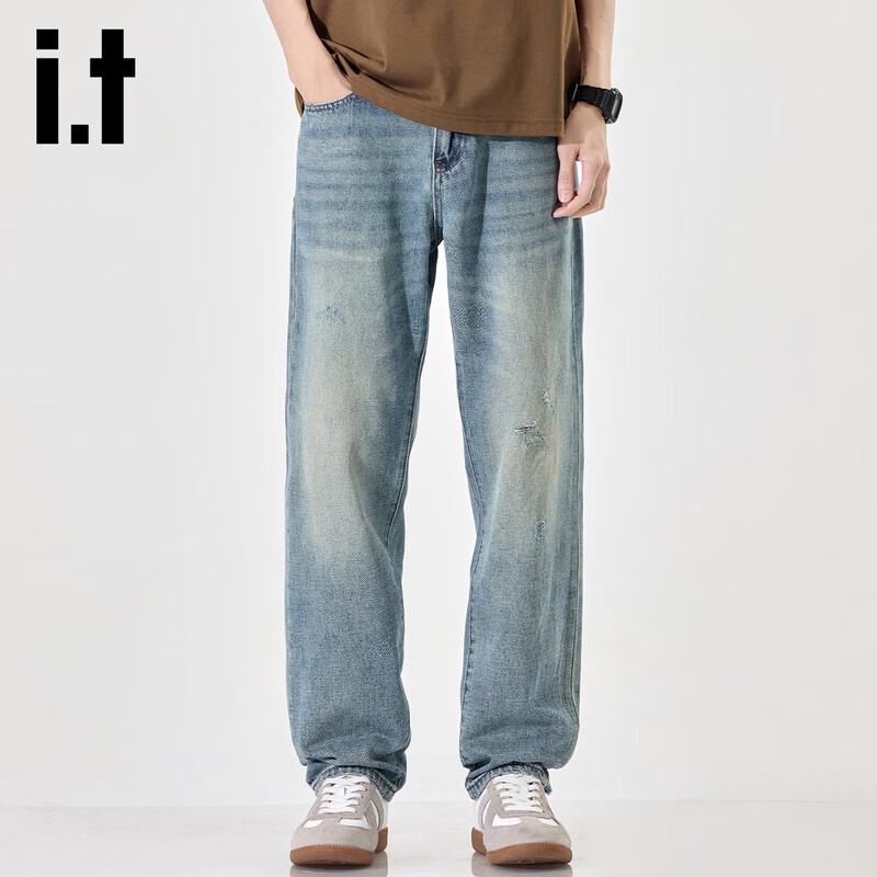 izzue it Men's Tapered Loose Fit Washed Denim Jeans