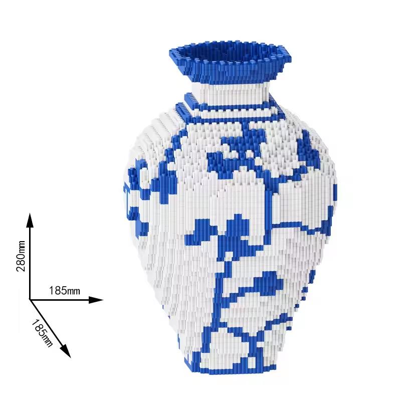 28cm DIY Blue And White Porcelain Vase Puzzle Building Block Set Educational Chinese Style Boy Toy for Children