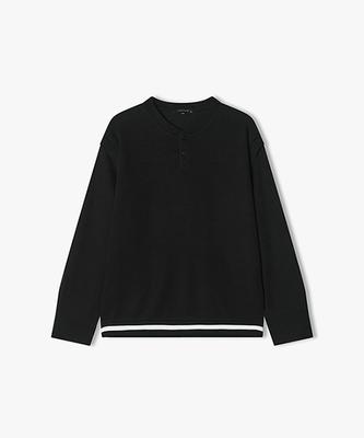 LIBERCLASSY [25Ss] Lls41506 Black Henley Neck Texture Mix T-Shirt