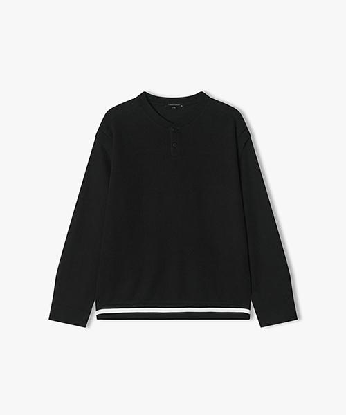 River Classy [25Ss] Lls41506 Black Henley Neck Texture Mix T-Shirt 95