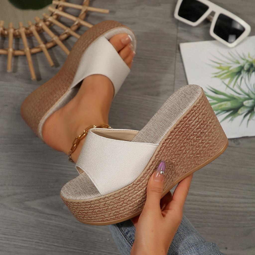 Foreign Trade 2025 Summer Thick-soled Slippers Women's Shoes European and American Waterproof Platform Thick-soled Outer Wear Slippers with Slippers