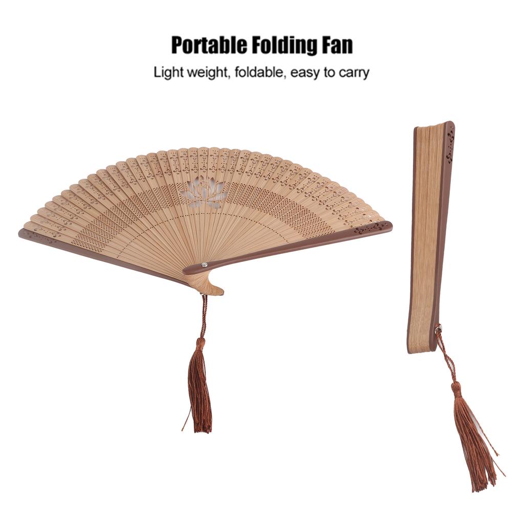 Faltfächer aus Bambus mit hohlen Handquasten Sommer Heißer Tag Kühlwerkzeug DekorationBraun