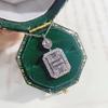 Two Tier Round and Baguette Mixed Cut Cubic Zirconia Halo Square Pendant Luxury Women Clavicle Necklace