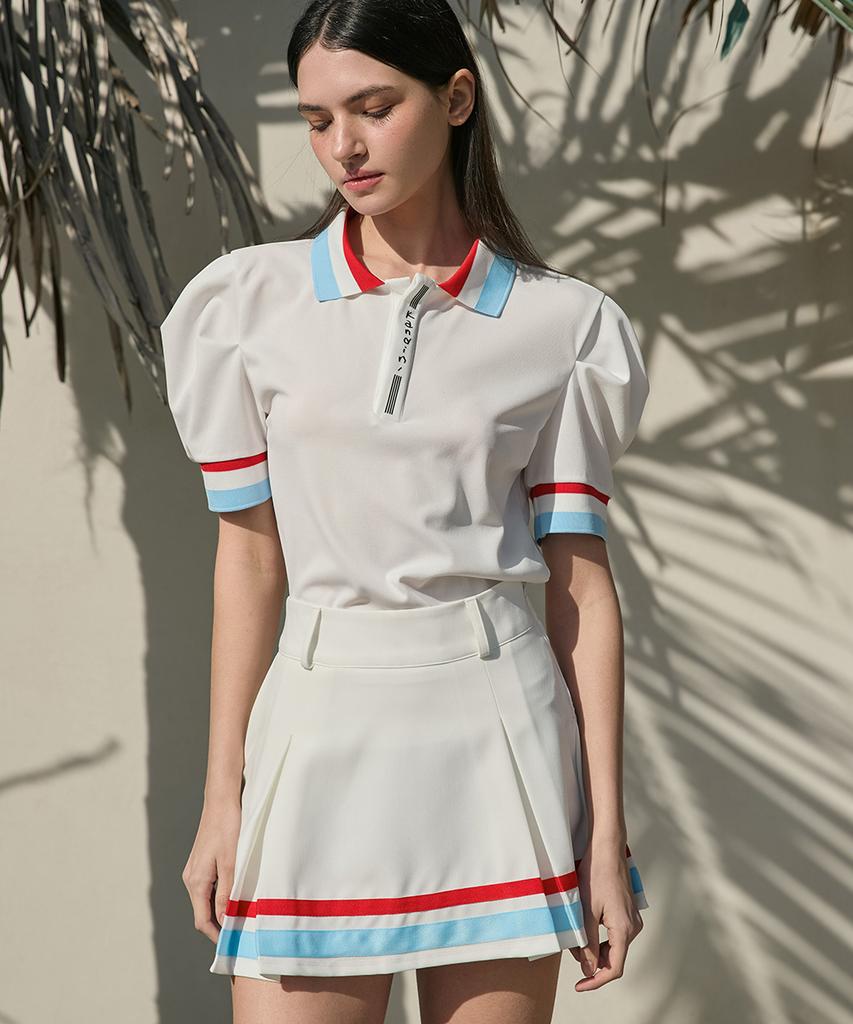 KANDINI Ivory (Color Block Line) Line Puff Collar Tee