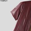 INCERUN Men Short Sleeve PU Open Front Faux Leather Long Cardigan Coats
