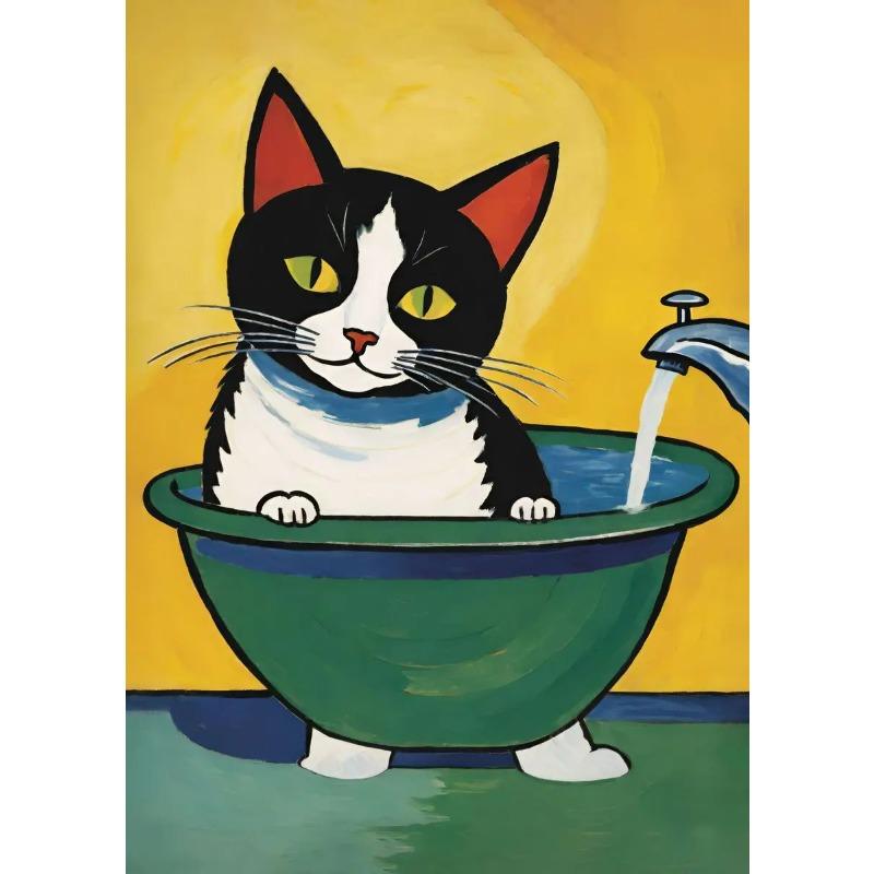 Cute Bathroom Cat Poster Print Canvas Painting Modern Funny Kitten Wearing Bathrobe Wall Art Pictures for Toilet Room Home Decor
