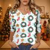Women's Christmas Print V-Neck Three-Quarter Sleeve Loose Fit Casual Shirt