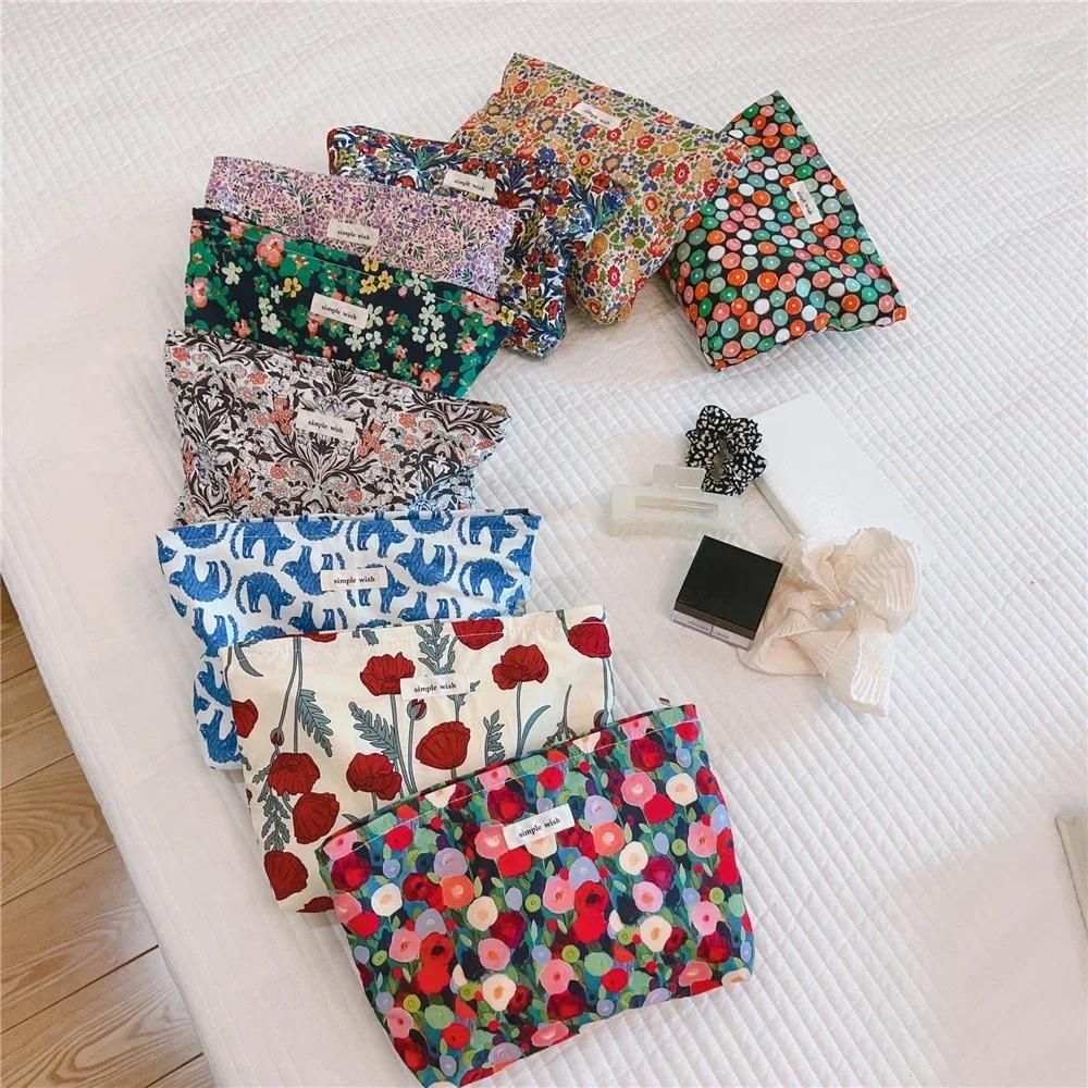 Cotton Ladies Travel Storage Lipstick Bag Retro Flower Women's Cosmetic Bags Cute Design Girls Pencil Case Makeup Bag Handbags