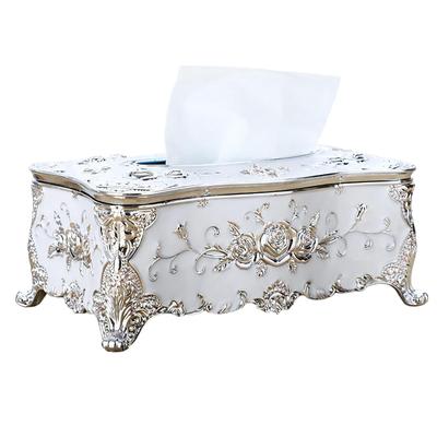 Boîte à mouchoirs Charmoon avec motif floral de rose, style princesse, nordique, magnifique, élégant, stylé, or et argent, luxe, design antique, de table