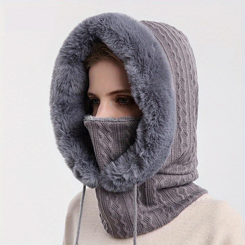 Vinter varm fuzzy lue tykk ensfarget balaclava plysj foret kaldsikker utendørs ski luer Beanies for kvinner