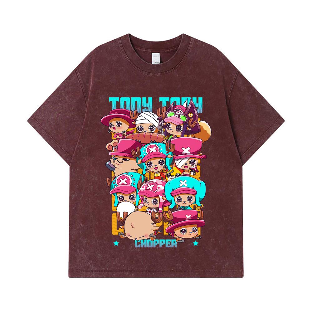 275 GSM Washed T-shirts 100% Cotton One Piece V44 Chopper Chibis Print Unisex Heavy Cotton T Shirt