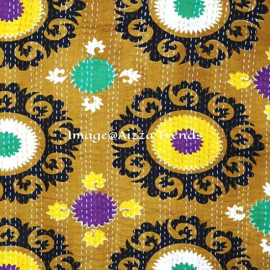 Aizza Trends Handmade Pure Cotton  Printed Kantha Quilt  - Traditional Look Bed Spread Kantha Gudri - Vintage Hand Stitch Gudri