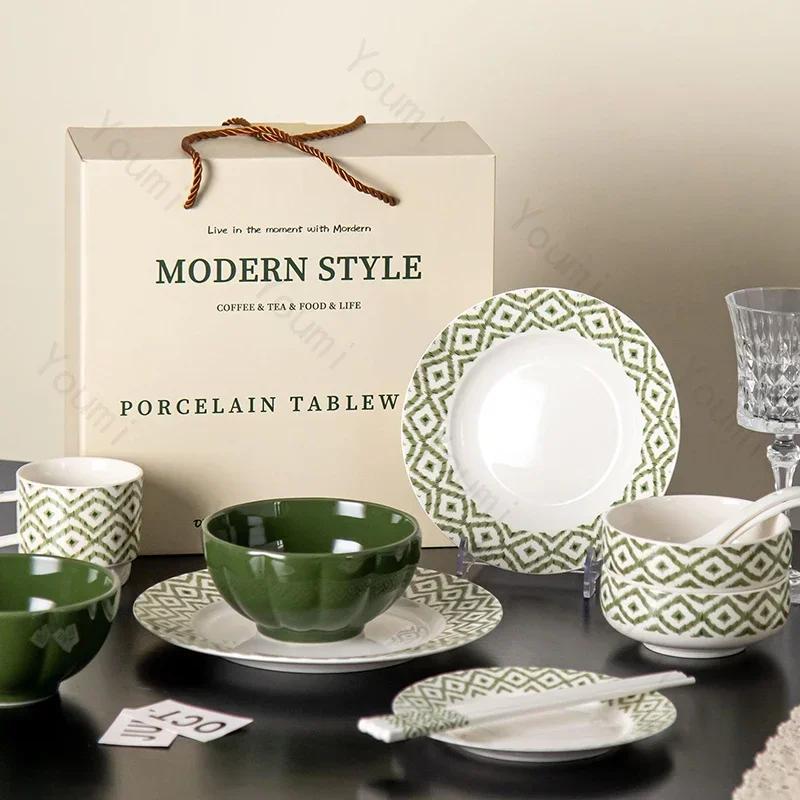 Modern Style Ceramic Plate Retro Restaurant Steak Pasta Dining Plates Delicious Dishes Large Soup Bowls Household Tableware