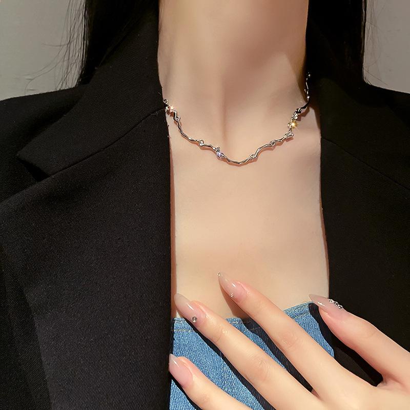 European and American Full Diamond Splicing Necklace Chokr Collar Internet Celebrity Personality Trend Necklace Fashion Niche Design Collar