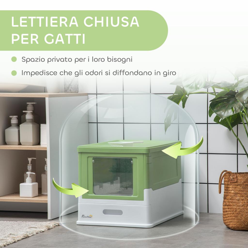 Enclosed Cat Litter Box with Scoop, Removable Tray and 2 Doors, 47.5x35.5x36.7cm, Light Green