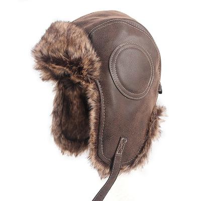 Men"s Winter PU Leather Lei Feng  Warm Ear Protection Windproof Outdoor Ski Hat for Hiking and